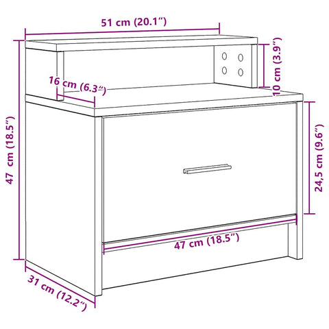 vidaXL Bedside Cabinets with Drawer 2 pcs Black Oak 51x31x47 cm