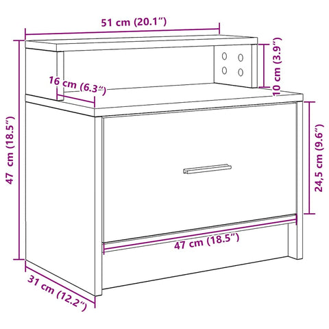 vidaXL Bedside Cabinet with Drawer Brown Oak 51x31x47 cm