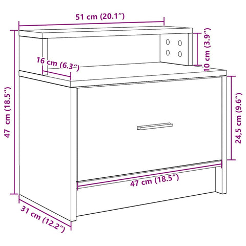 vidaXL Bedside Cabinet with Drawer Old Wood 51x31x47 cm