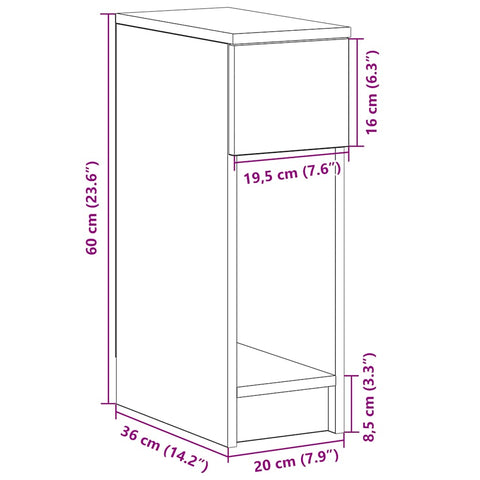 vidaXL Bedside Cabinet with Drawer Black Oak 20x36x60 cm