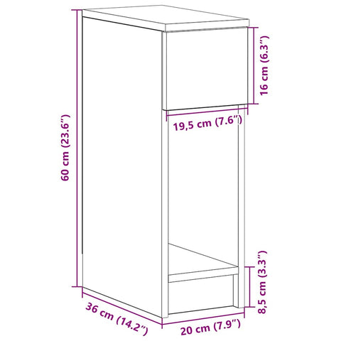 vidaXL Bedside Cabinet with Drawer Sonoma Oak 20x36x60 cm