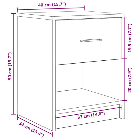 vidaXL Bedside Cabinet with Drawer Brown Oak 40x34x50 cm