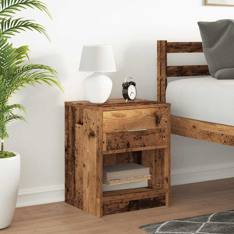 vidaXL Bedside Cabinet with Drawer Old Wood 40x34x50 cm