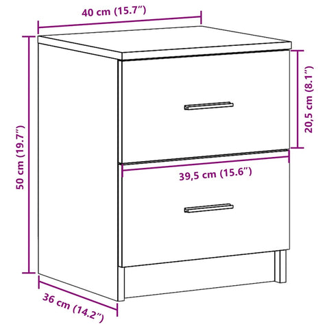 vidaXL Bedside Cabinet with 2 Drawers White 40x36x50 cm