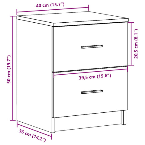 vidaXL Bedside Cabinet with 2 Drawers Grey Sonoma 40x36x50 cm