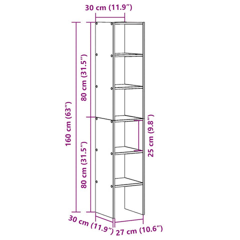 vidaXL Bookcases 2 pcs Stackable Black Oak 30x30x80 cm Engineered Wood