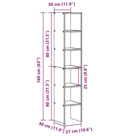 vidaXL Bookcases 2 pcs Stackable Smoked Oak 30x30x80 cm Engineered Wood