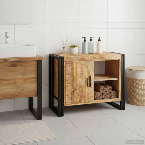 vidaXL Sink cabinet with Shelf Brown 71 x 33 x 58 cm Solid Mango Wood