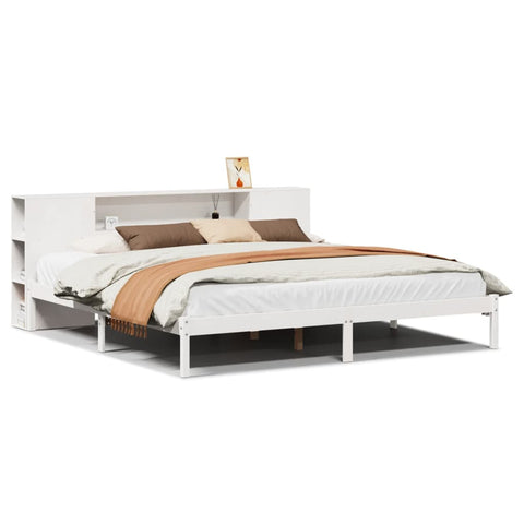 vidaXL Bookcase Bed without Mattress White 180x200 cm Super King Solid Wood Pine