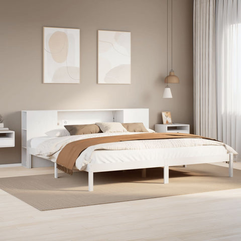 vidaXL Bookcase Bed without Mattress White 180x200 cm Super King Solid Wood Pine