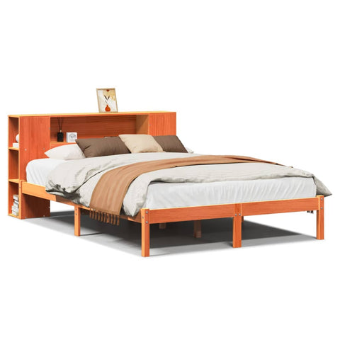 vidaXL Bookcase Bed without Mattress Wax Brown 135x190 cm Double Solid Wood Pine