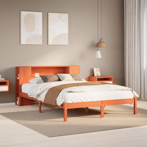 vidaXL Bookcase Bed without Mattress Wax Brown 135x190 cm Double Solid Wood Pine