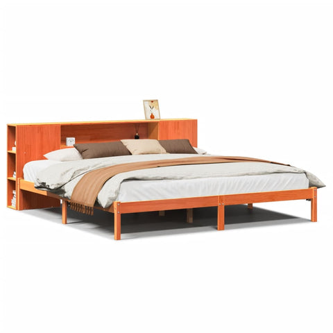 vidaXL Bookcase Bed without Mattress Wax Brown 180x200 cm Super King Solid Wood Pine