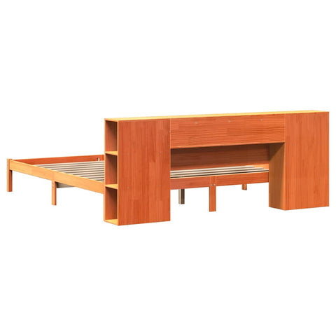 vidaXL Bookcase Bed without Mattress Wax Brown 200x200 cm Solid Wood Pine