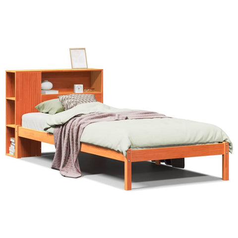 vidaXL Bookcase Bed without Mattress Wax Brown 100x200 cm Solid Wood Pine