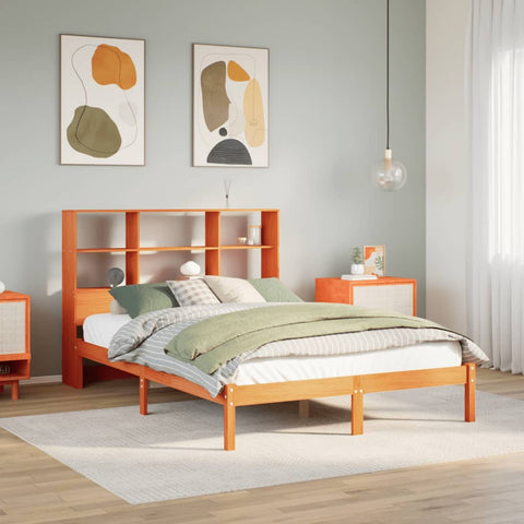 vidaXL Bookcase Bed without Mattress Wax Brown 140x200 cm Solid Wood Pine