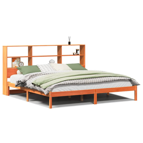 vidaXL Bookcase Bed without Mattress Wax Brown 180x200 cm Super King Solid Wood Pine