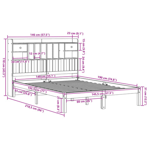 vidaXL Bookcase Bed without Mattress 140x190 cm Solid Wood Pine