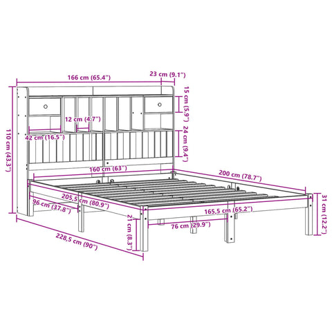 vidaXL Bookcase Bed without Mattress 160x200 cm Solid Wood Pine