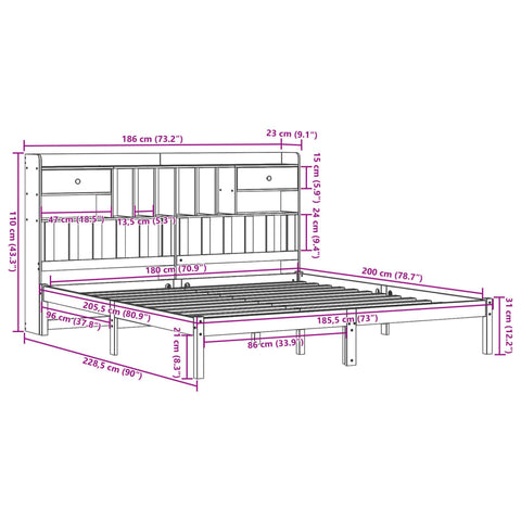 vidaXL Bookcase Bed without Mattress 180x200 cm Super King Solid Wood Pine