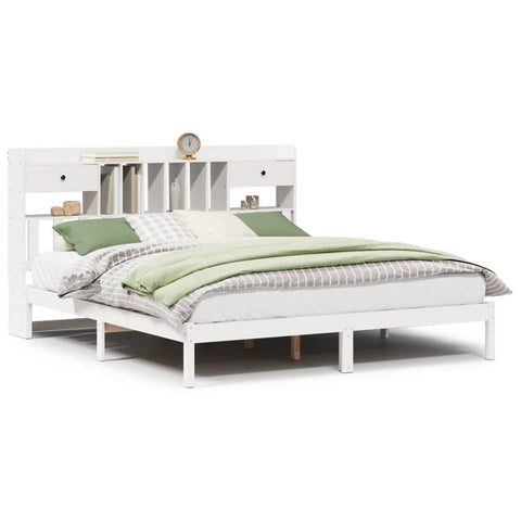 vidaXL Bookcase Bed without Mattress White 180x200 cm Super King Solid Wood Pine