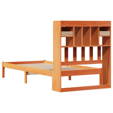 vidaXL Bookcase Bed without Mattress Wax Brown 100x200 cm Solid Wood Pine