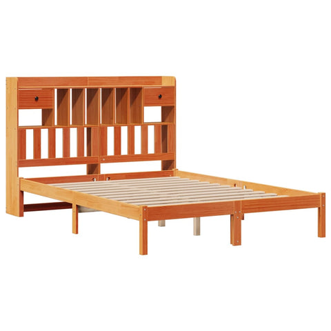 vidaXL Bookcase Bed without Mattress Wax Brown 150x200 cm King Solid Wood Pine