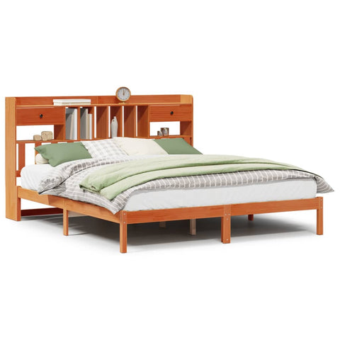 vidaXL Bookcase Bed without Mattress Wax Brown 200x200 cm Solid Wood Pine