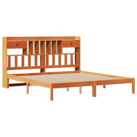 vidaXL Bookcase Bed without Mattress Wax Brown 200x200 cm Solid Wood Pine