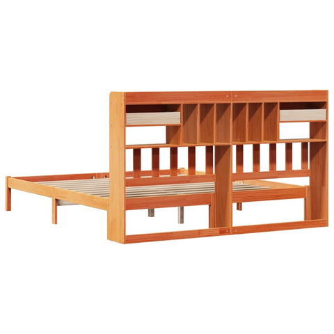 vidaXL Bookcase Bed without Mattress Wax Brown 200x200 cm Solid Wood Pine
