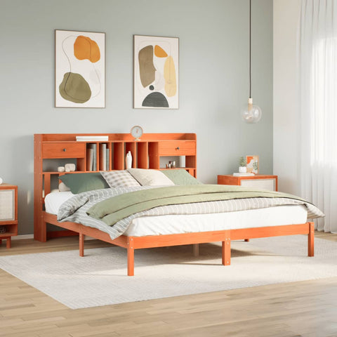 vidaXL Bookcase Bed without Mattress Wax Brown 200x200 cm Solid Wood Pine