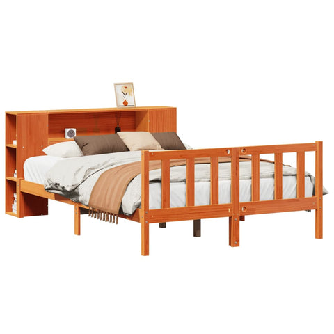 vidaXL Bookcase Bed without Mattress Wax Brown 140x200 cm Solid Wood Pine