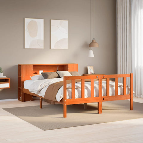 vidaXL Bookcase Bed without Mattress Wax Brown 140x200 cm Solid Wood Pine