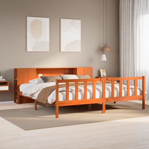 vidaXL Bookcase Bed without Mattress Wax Brown 200x200 cm Solid Wood Pine