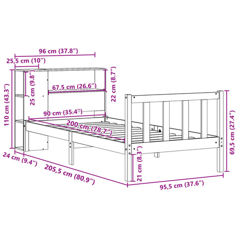 vidaXL Bookcase Bed without Mattress 90x200 cm Solid Wood Pine