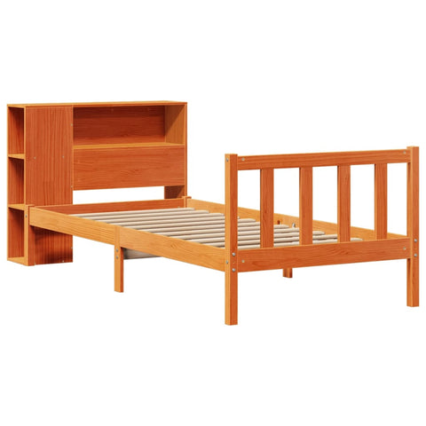 vidaXL Bookcase Bed without Mattress Wax Brown 100x200 cm Solid Wood Pine