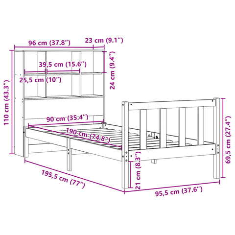vidaXL Bookcase Bed without Mattress 90x190 cm Single Solid Wood Pine