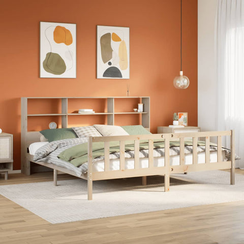 vidaXL Bookcase Bed without Mattress 180x200 cm Super King Solid Wood Pine