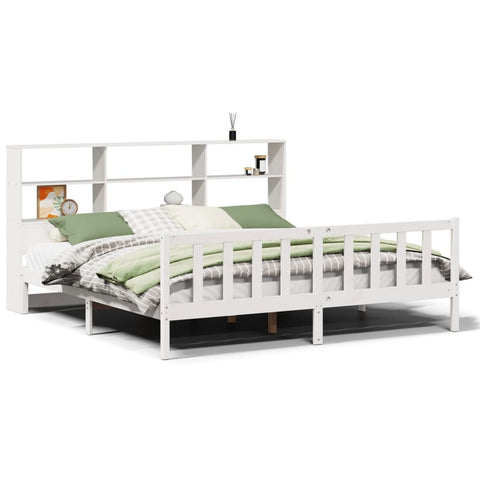 vidaXL Bookcase Bed without Mattress White 200x200 cm Solid Wood Pine
