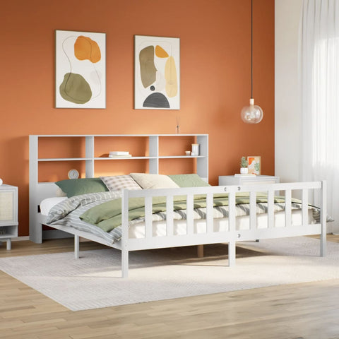vidaXL Bookcase Bed without Mattress White 200x200 cm Solid Wood Pine