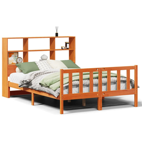 vidaXL Bookcase Bed without Mattress Wax Brown 120x190 cm Small Double Solid Wood Pine