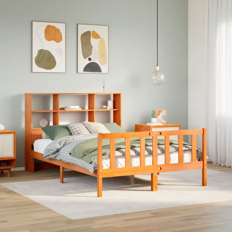 vidaXL Bookcase Bed without Mattress Wax Brown 120x190 cm Small Double Solid Wood Pine