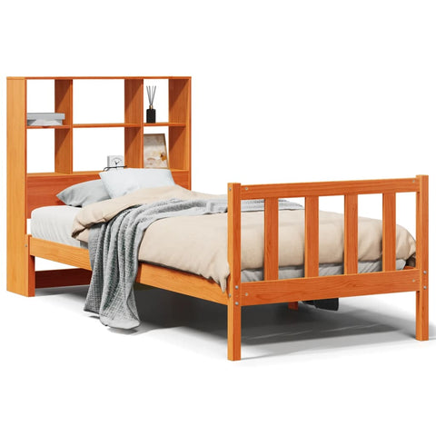 vidaXL Bookcase Bed without Mattress Wax Brown 100x200 cm Solid Wood Pine