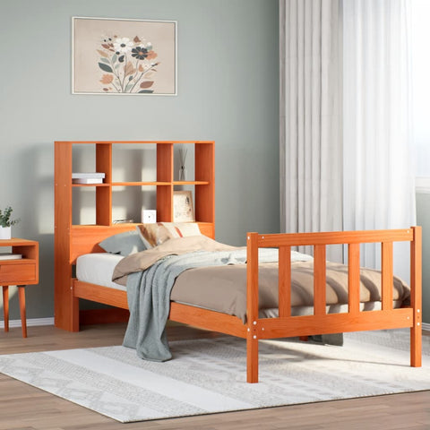 vidaXL Bookcase Bed without Mattress Wax Brown 100x200 cm Solid Wood Pine