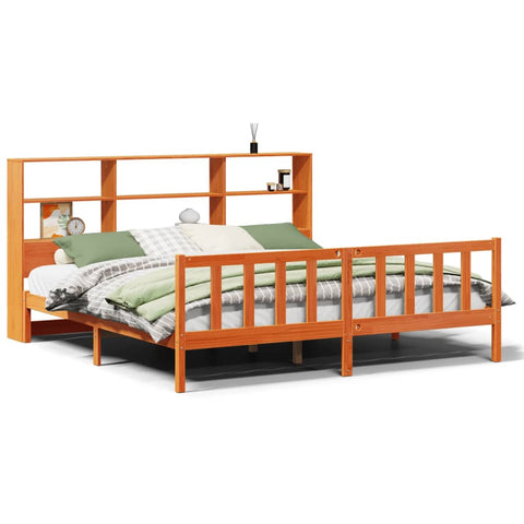 vidaXL Bookcase Bed without Mattress Wax Brown 180x200 cm Super King Solid Wood Pine