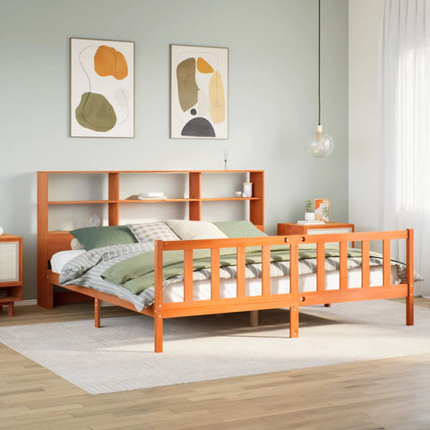 vidaXL Bookcase Bed without Mattress Wax Brown 180x200 cm Super King Solid Wood Pine