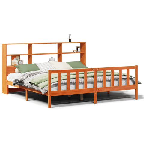 vidaXL Bookcase Bed without Mattress Wax Brown 200x200 cm Solid Wood Pine