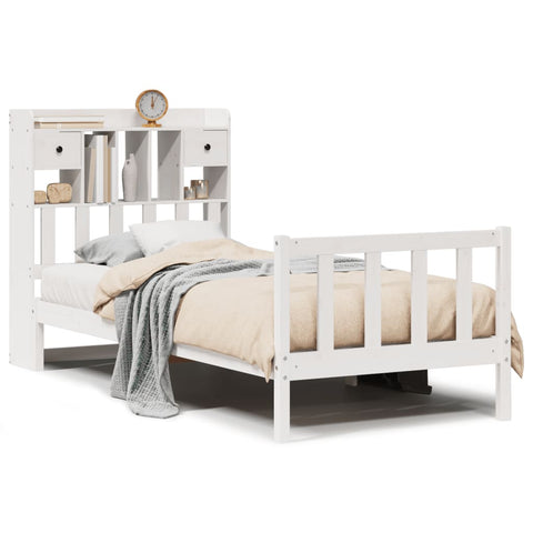 vidaXL Bookcase Bed without Mattress White 75x190 cm Small Single Solid Wood Pine