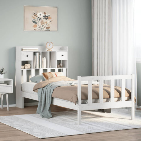 vidaXL Bookcase Bed without Mattress White 75x190 cm Small Single Solid Wood Pine