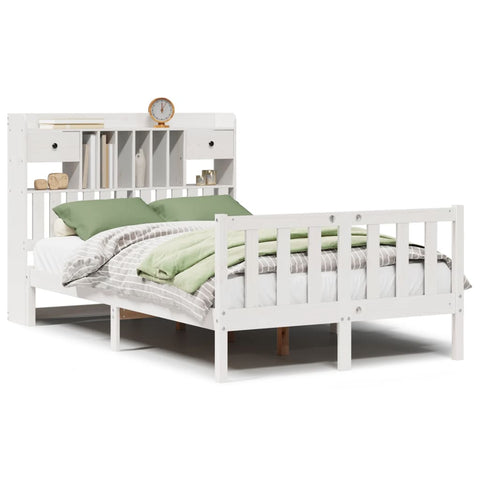vidaXL Bookcase Bed without Mattress White 135x190 cm Double Solid Wood Pine